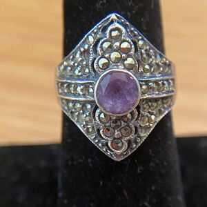 Amethyst and Marcasite 925 Sterling Silver ring